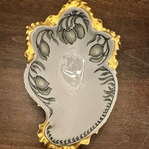 Antique 1908 M.Z. Austria Hand-Painted Porcelain Leaf Dish - Art Nouveau